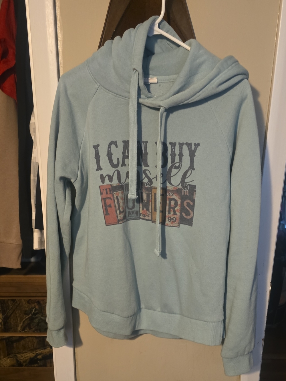 Light Blue Graphic Hoodie Sweatshirt - Women Like New Medium